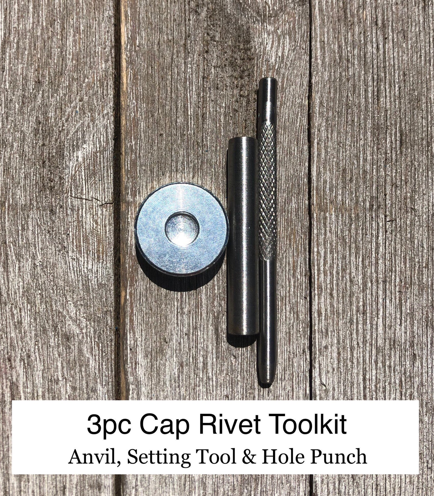 Crystal rivet setter - Cap Rivet Setter - 4-6-8mm sizes with hole punch, awl, and mallet options