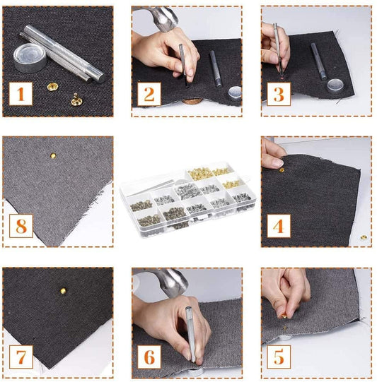 10mm Stone Rivet Kit - Dome Turquoise Rivet Kit - 150 sets dome cap rivets with hole punch and carry case