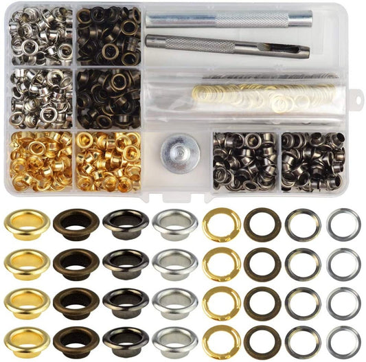 Metal Grommet Kit - 500pc 3/16" 5mm Eyelets with Washers, Eyelet Setting Tools and Carry Case