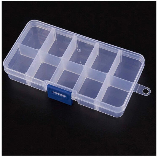 10 compartment adjustable box organizer for jewelry, beads, rivets, and trinkets