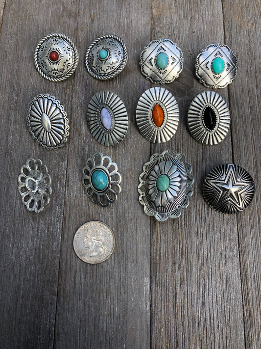 Turquoise metal concho button - sew on western button