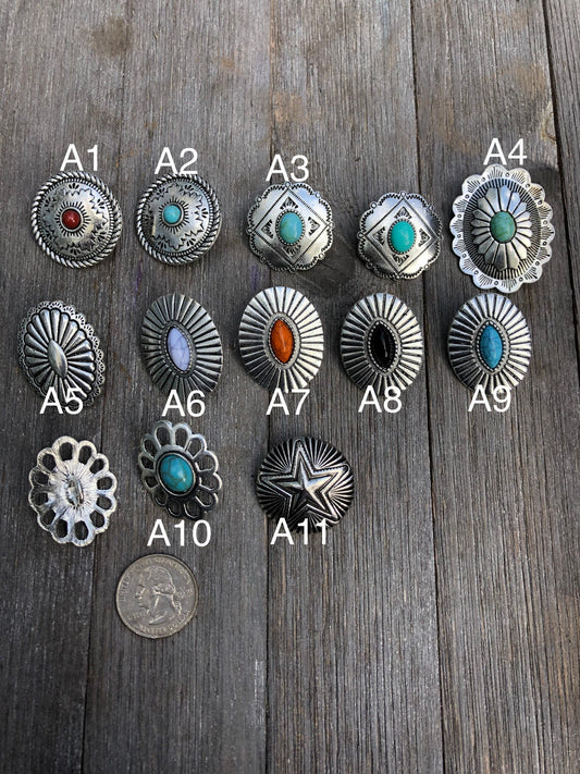 Turquoise metal concho button - sew on western button