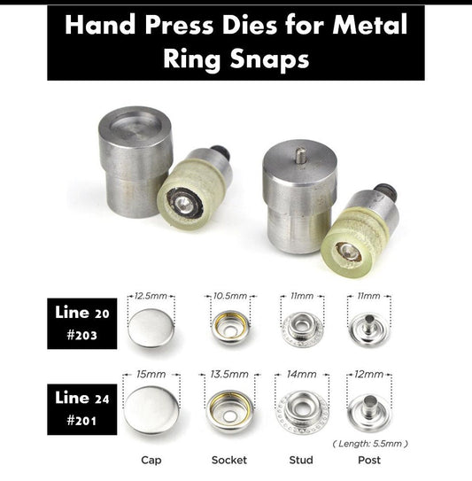 Metal Snap Dies for Hand Press - Dies for Setting #655, #633, #831, #203, #201 Metal Snaps