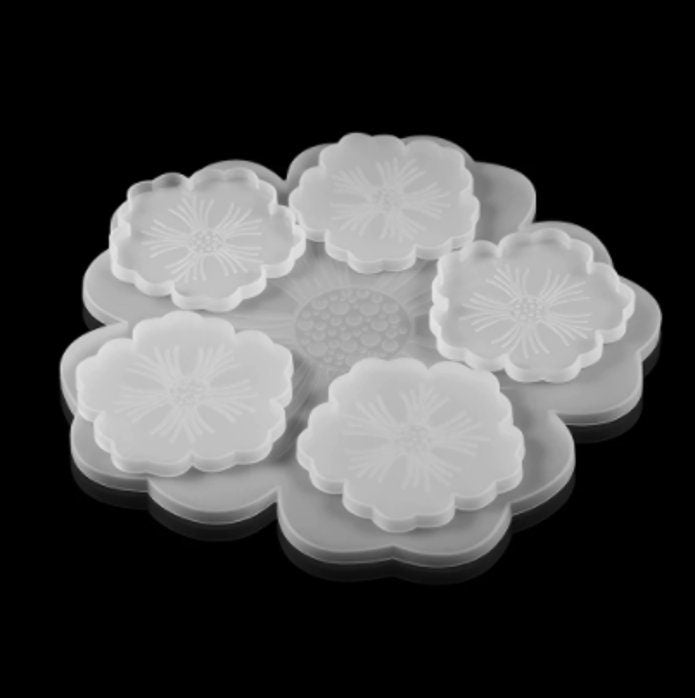 Large Flower Mold Coaster Set for Resin - 6pc Silicone Flow Molds