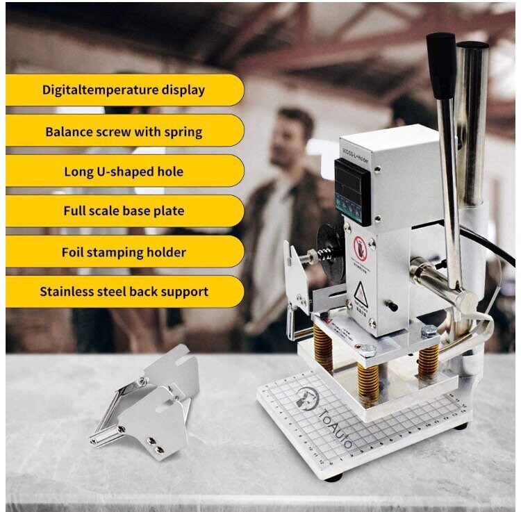 Hot foil stamping and embossing machine for leather, paper, wood, plastics
