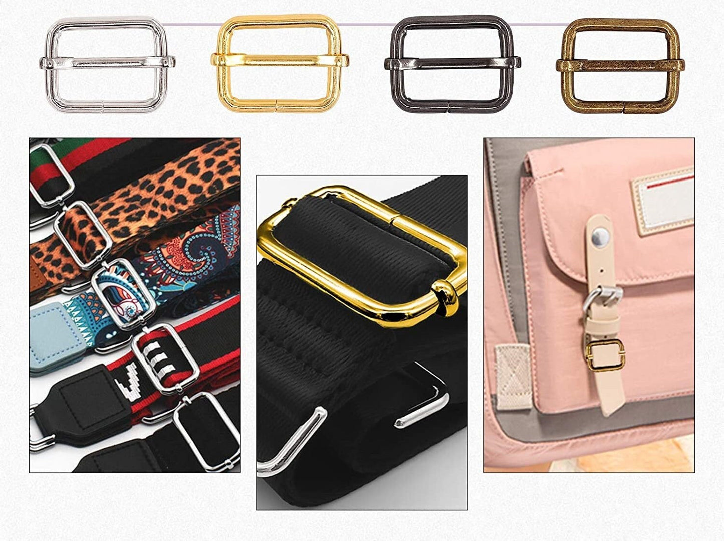 1" Tri-Glide Strap Slide - 1" Metal Slide Buckle hardware for dog collars, purses, bags, straps, belts, and hardware needs - 10ct