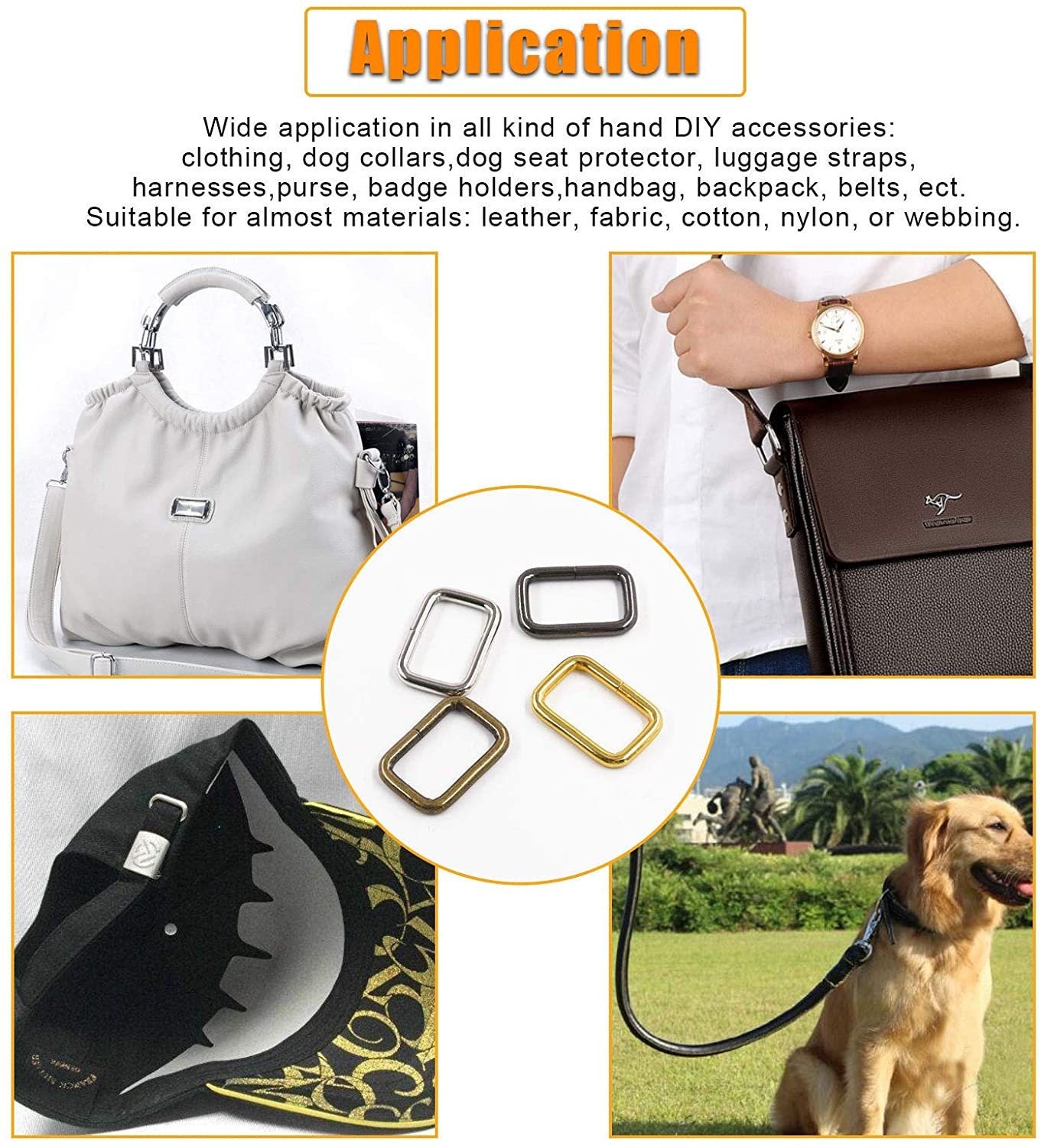 1" Square Metal Webbing - 1" Strap Keeper - Metal Buckle hardware for dog collars, purses, bags, straps, belts, and hardware needs - 10ct