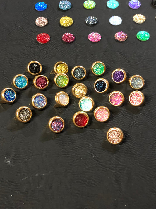 New 12mm Drusy Crystals with rim sets - 48ss Crystal Rim Sets and Drusy Crystals Silver and Gold Post Options - NEW ITEM only found here!