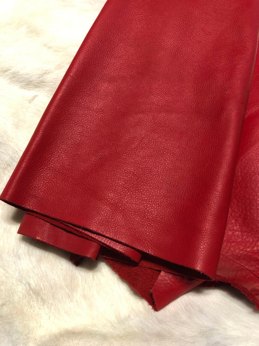 Red Pebbled Chrome tanned Designer leather - Raw Leather - Wholesale Leather 2-4oz
