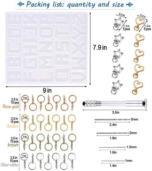 Gamer Alphabet keychain mold kit - Old School Pixel Alphabet Keychain Molds - Minecraft Letters Mold - 40pcs with tool
