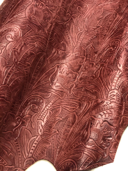 Embossed Mahogany Chrome tanned Designer leather - Raw Leather - Wholesale Leather 3-5oz