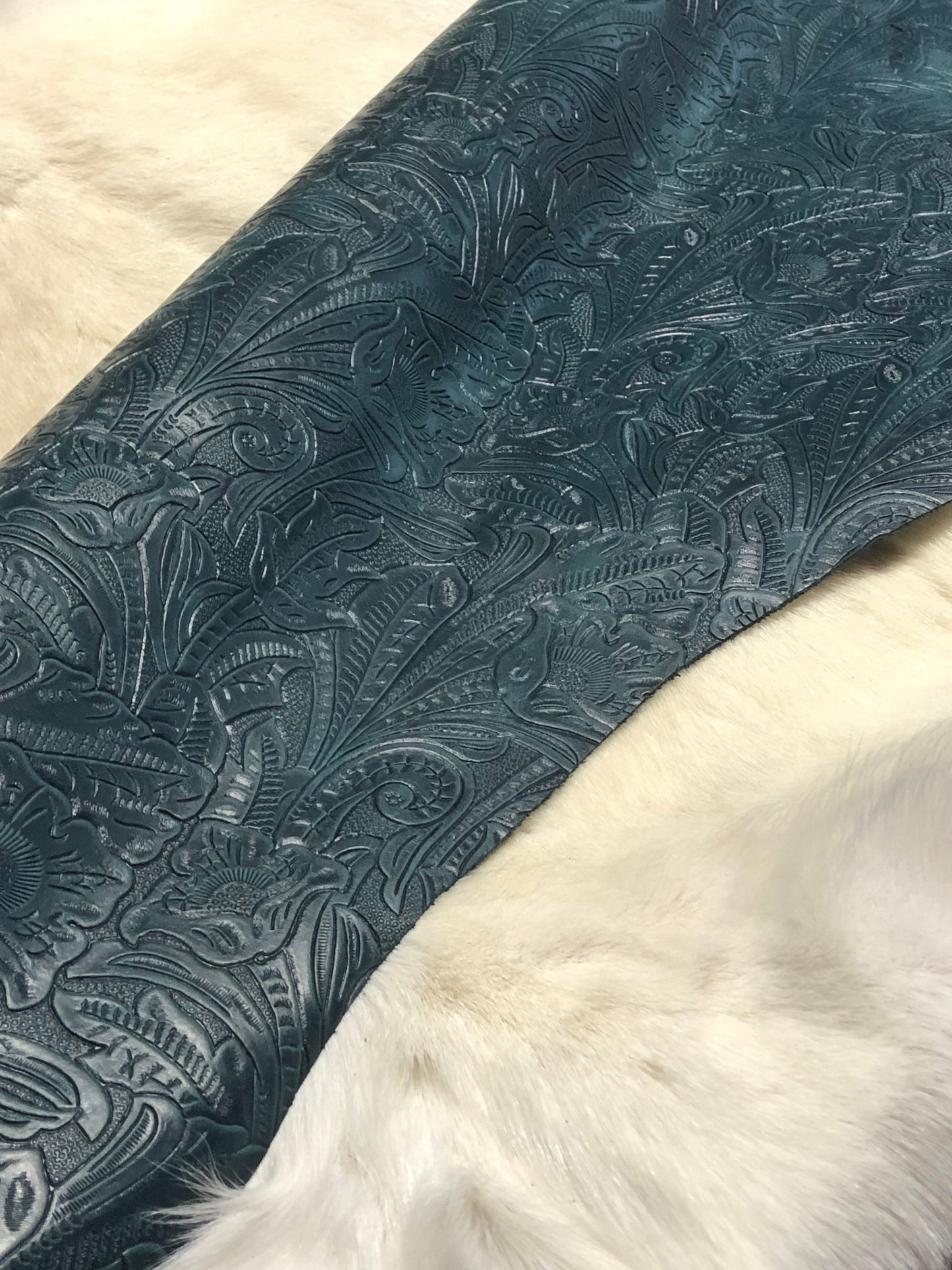 Embossed Slate Blue Chrome tanned Designer leather - Raw Leather - Wholesale Leather 3-5oz