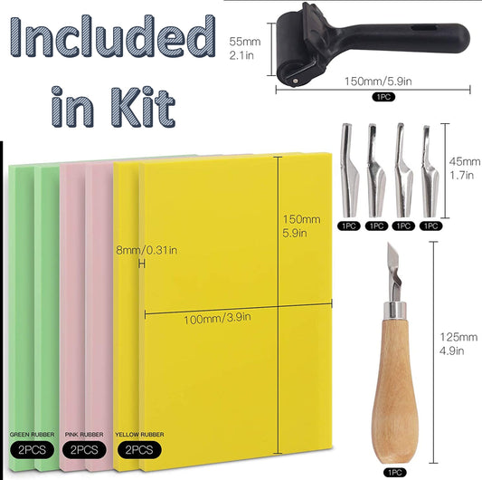 Rubber Stamp Making Kit with Stamp Blocks and Tools - Printmaking Kit -