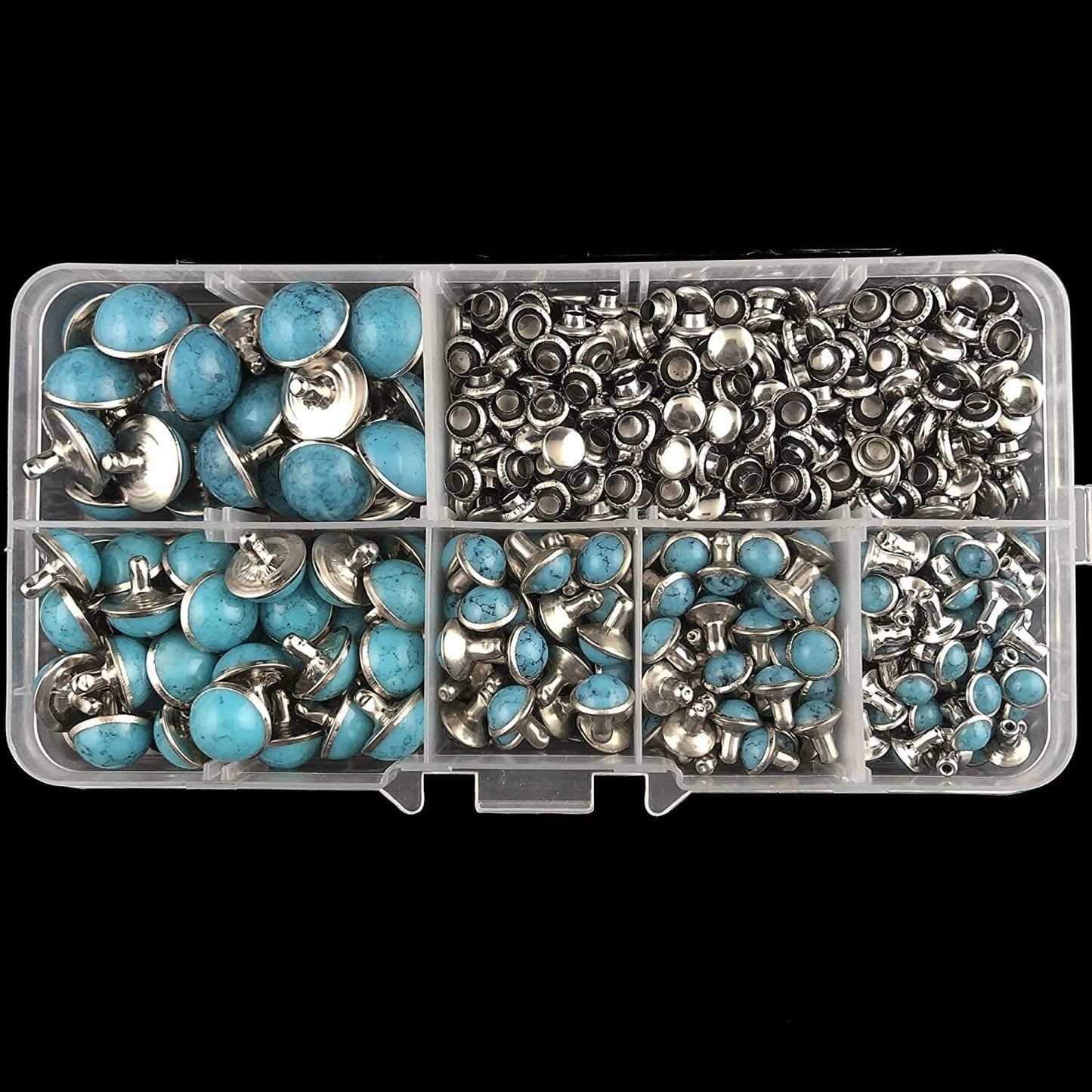 Turquoise Stone Rivet Kit - 240 sets Turquoise rivets with carry case