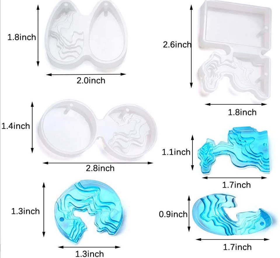 6pc Island Pendant Molds - Topographic molds - Silicone Resin Pendant Molds