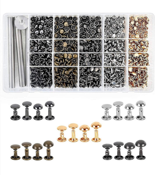 9mm Dome and Cap Rivet Kit - 480 sets mushroom and double cap rivets with rivet setting tools and carry case