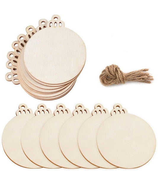 Wooden ornament blanks - predrilled holes - Great for Trees, Wreaths, Gifts, Decor, and Crafts 3.5”