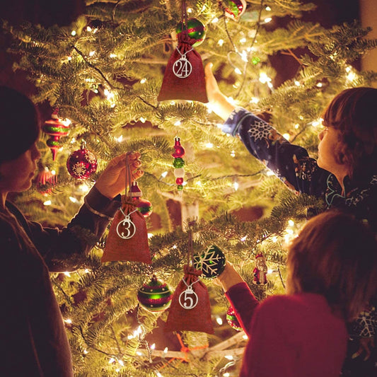 Advent Calendar - DIY 2021 Advent Calendar Drawstring Bags with Wooden Numbers - Santa Sack - Gift Bags - Christmas Countdown