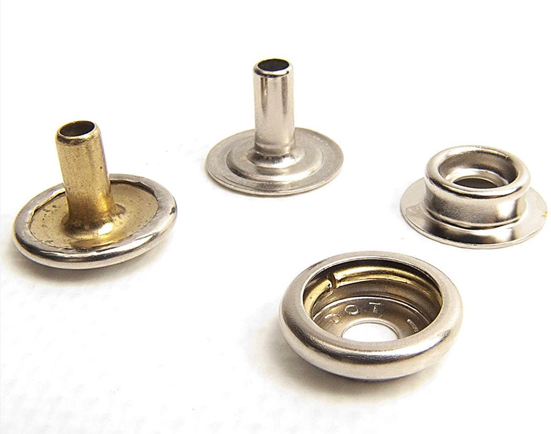 Line 24 Long Post Metal Snaps, #203 Metal Snap Buttons for heavy duty thick fabrics, leather, and canvas - Marine grade