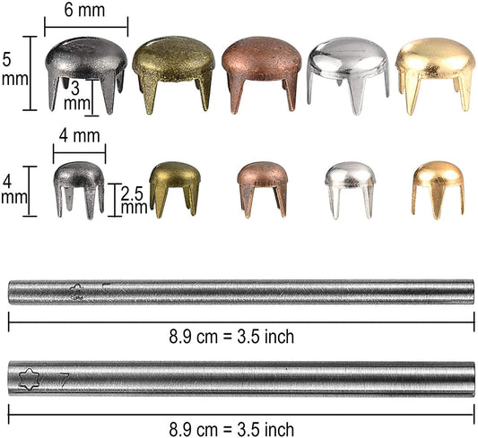 Nailhead Rivet Kit - Dome Stud Prong Rivet Kit - 2700 pieces with spot setting tools and carry case