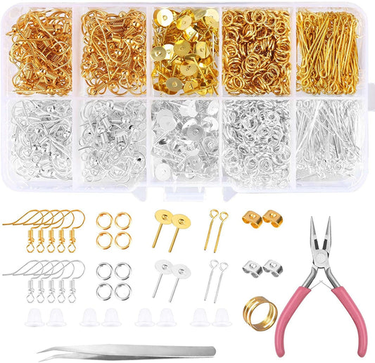 Earring Making Kit - 1560pc earring kit with tools - Eye Pins - Earring Hooks - Earring Backs - Jump Rings - Great starter kit for Jewelry
