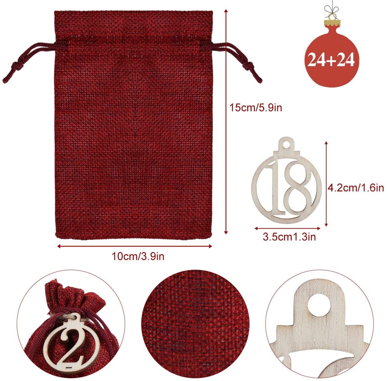 Advent Calendar - DIY 2021 Advent Calendar Drawstring Bags with Wooden Numbers - Santa Sack - Gift Bags - Christmas Countdown