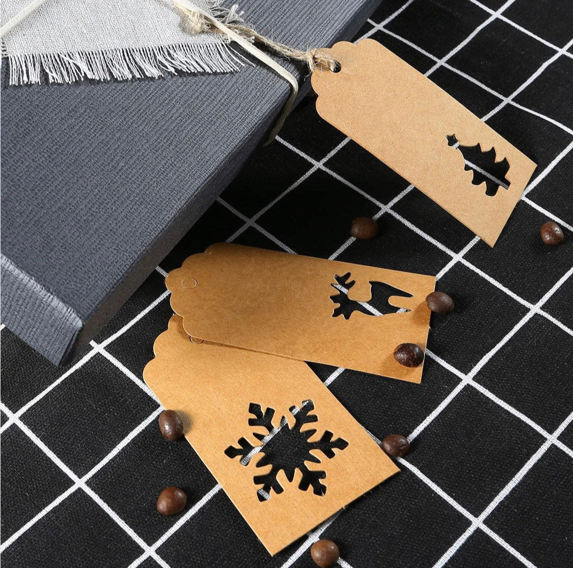 Gift tag set - 25ct Eco friendly sustainable recyclable Kraft paper Christmas gift tags - present tags with holiday winter themes
