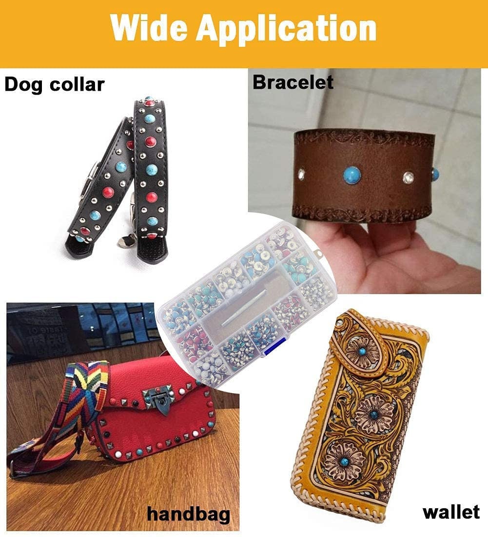 Colored Turquoise Rivet Kit - 320 sets of 6mm 8mm 10mm Dome Rivets with hole punch and carry case - Red Turquoise - Green Turquoise