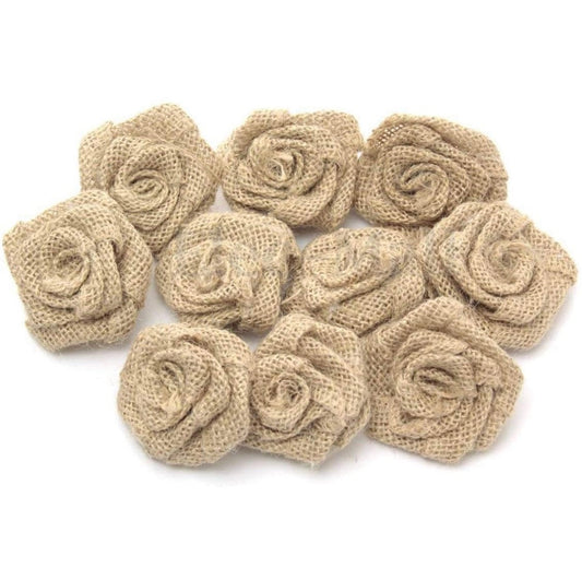 Burlap Roses - Artificial flowers - Boho Decor Roses - Jute Roses 10ct