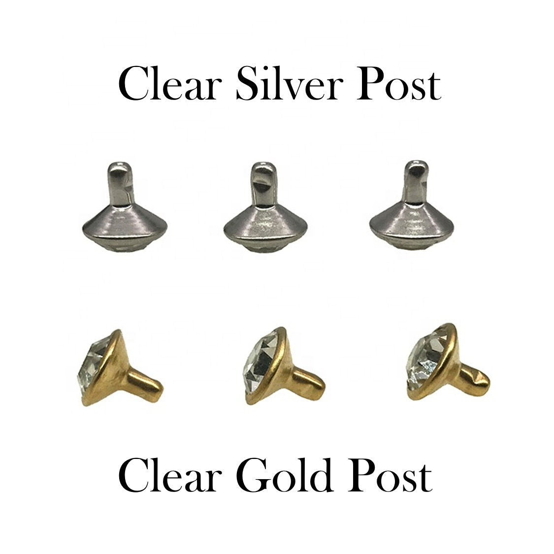 Long Post Crystal Rivets - Clear 8x6mm Extended Post Rivets - White Rivets for Leather