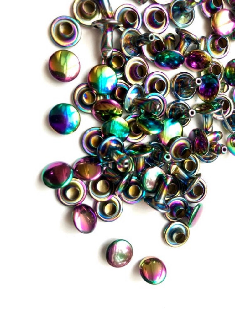 Rainbow Rivets for Leather - 20ct 4mm 6mm 8mm Double Cap Rainbow Rivets