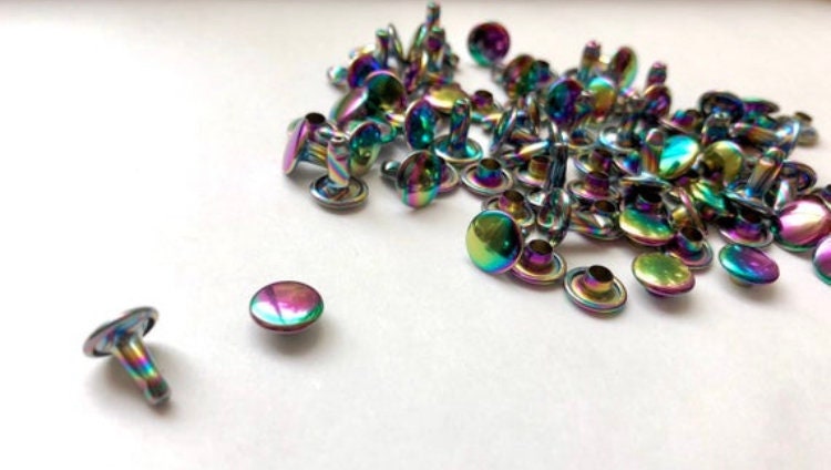 Rainbow Rivets for Leather - 20ct 4mm 6mm 8mm Double Cap Rainbow Rivets