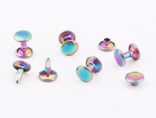 Rainbow Rivets for Leather - 20ct 4mm 6mm 8mm Double Cap Rainbow Rivets