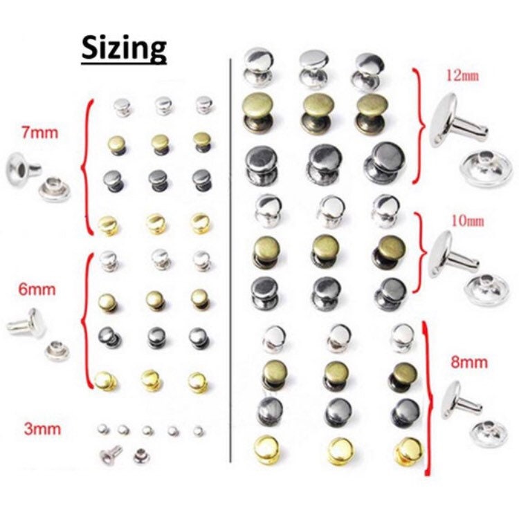 Single Cap Rapid Rivets for Leather - 50ct 3mm - 7mm sizes in Gold Silver Gunmetal and Bronze - Fast Shipping from USA!