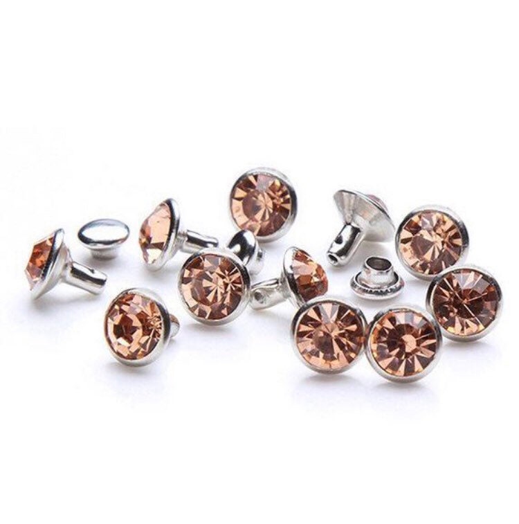 Light Peach Crystal Rivets 20ct - 8mm Crystal Rivets - Gem Rivets for Leather - Fast Shipping