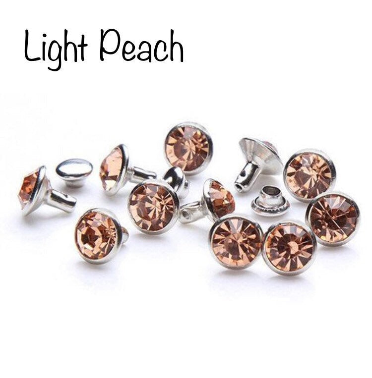 Light Peach Crystal Rivets 20ct - 8mm Crystal Rivets - Gem Rivets for Leather - Fast Shipping