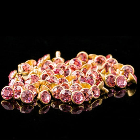 Light Rose Pink Rhinestone Rivets - 20 8mm Gold Post Crystal Rivets - Gem Rivets for leather
