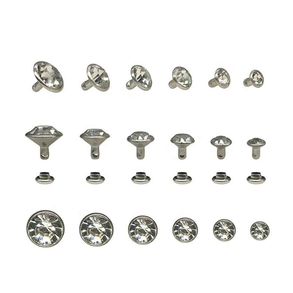 Long Post Crystal Rivets - Clear 8x6mm Extended Post Rivets - White Rivets for Leather