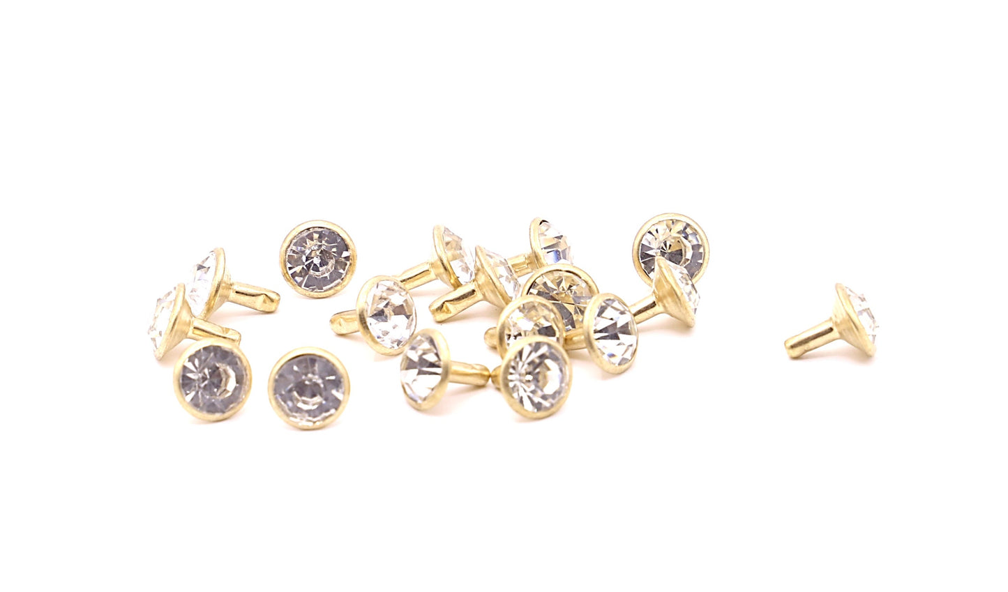 Long Post Crystal Rivets - Clear 8x6mm Extended Post Rivets - White Rivets for Leather