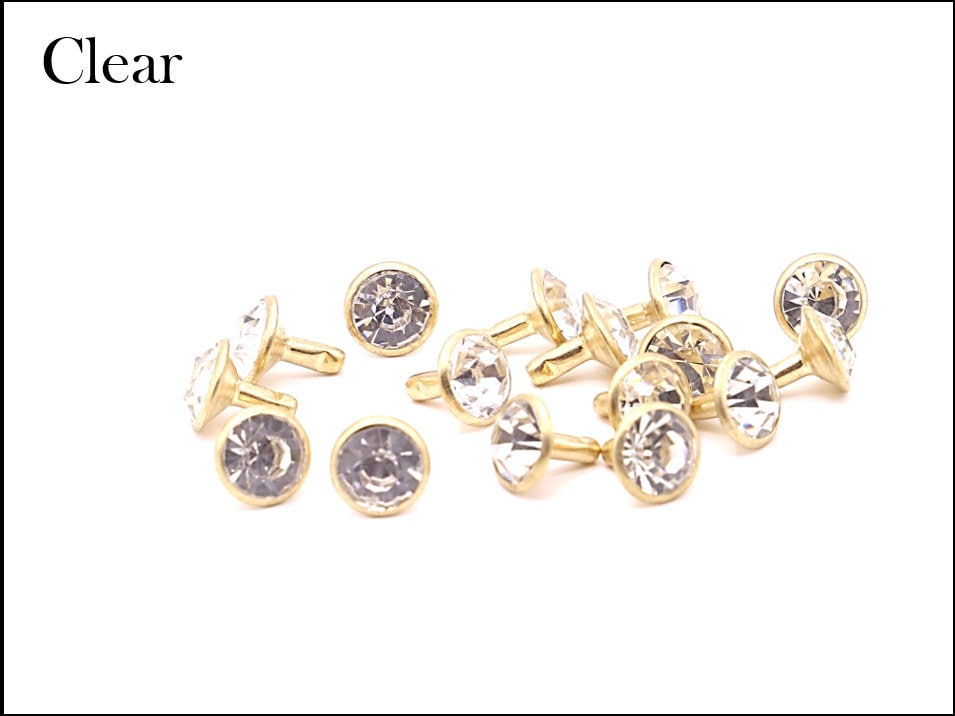 Long Post Crystal Rivets - Clear 8x6mm Extended Post Rivets - White Rivets for Leather