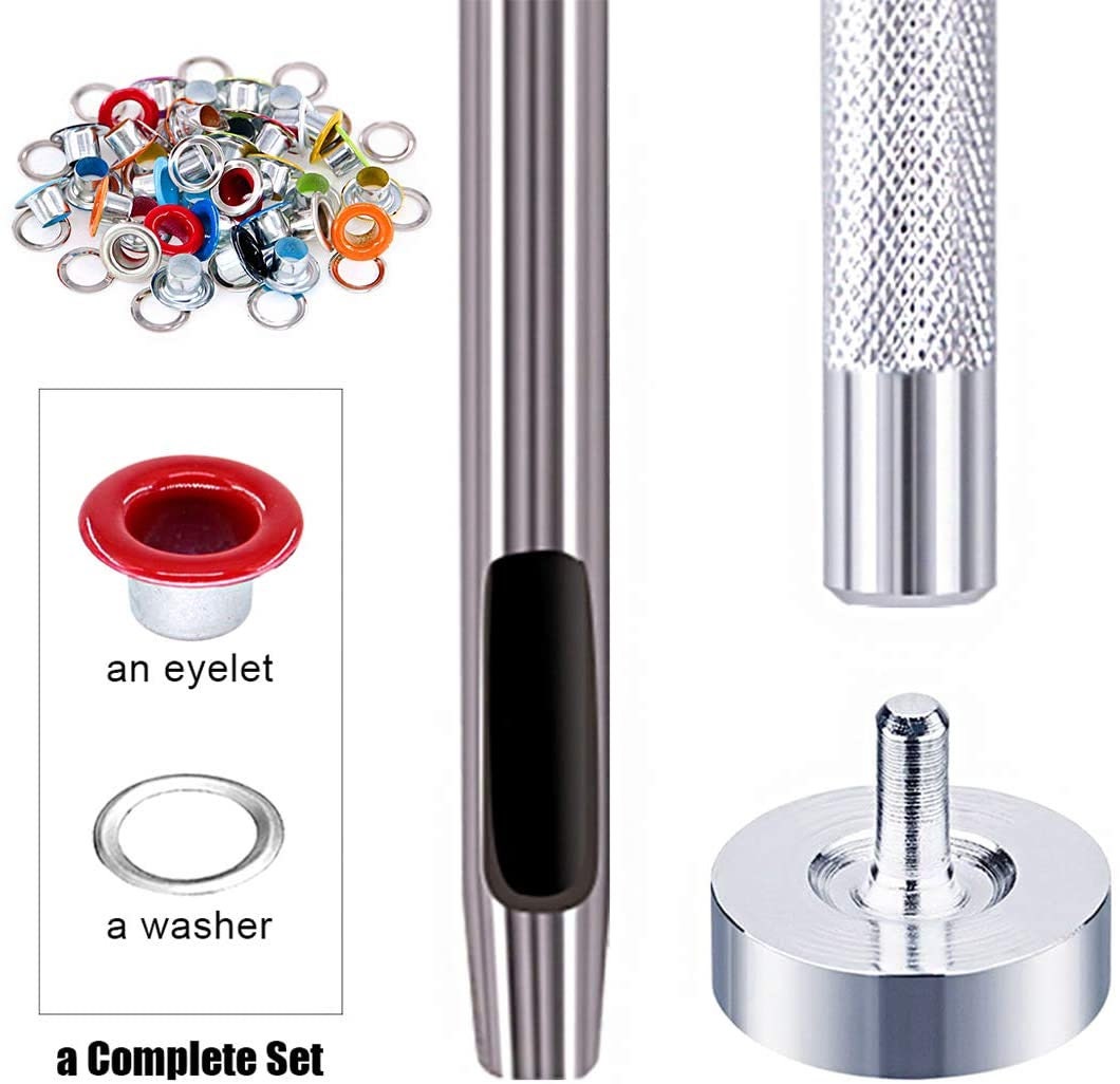 Colored Grommet Kit - 500pc 3/16" with hammer - 5mm Eyelets with Washers, Eyelet Setting Tools and Carry Case