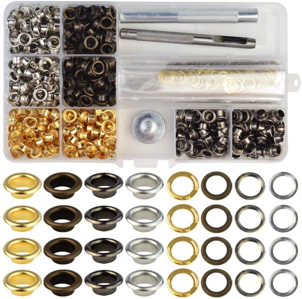 Metal Grommet Kit - 500pc 3/16" 5mm Eyelets with Washers, Eyelet Setting Tools and Carry Case