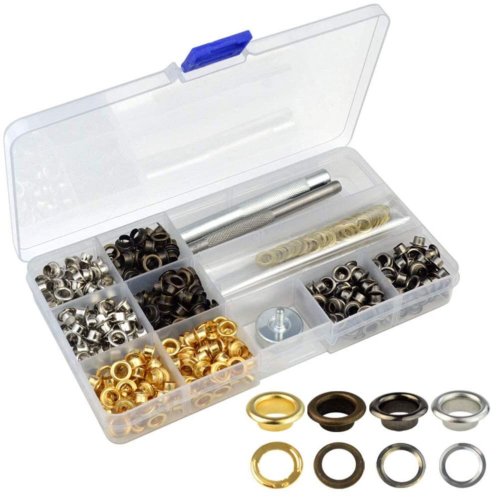 Metal Grommet Kit - 500pc 3/16" 5mm Eyelets with Washers, Eyelet Setting Tools and Carry Case