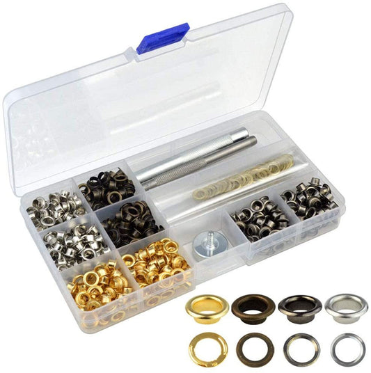Metal Grommet Kit - 500pc 3/16" 5mm Eyelets with Washers, Eyelet Setting Tools and Carry Case