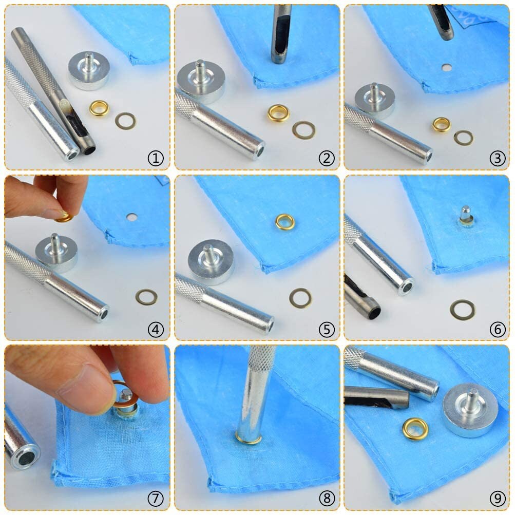 Metal Grommet Kit - 500pc 3/16" 5mm Eyelets with Washers, Eyelet Setting Tools and Carry Case