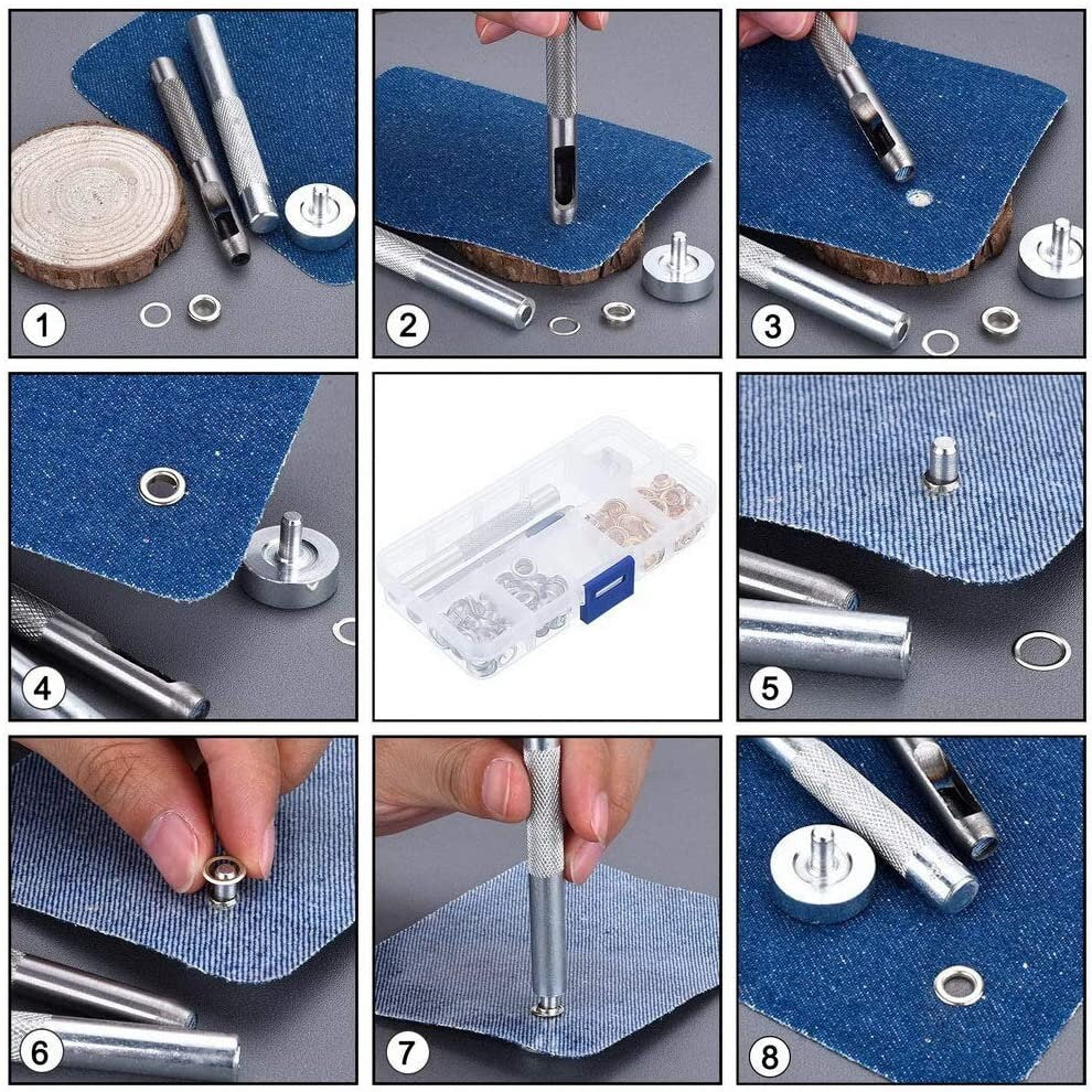 Metal Grommet Kit - 120pc 3/8" 10mm Eyelets with Washers, Eyelet Setting Tools and Carry Case
