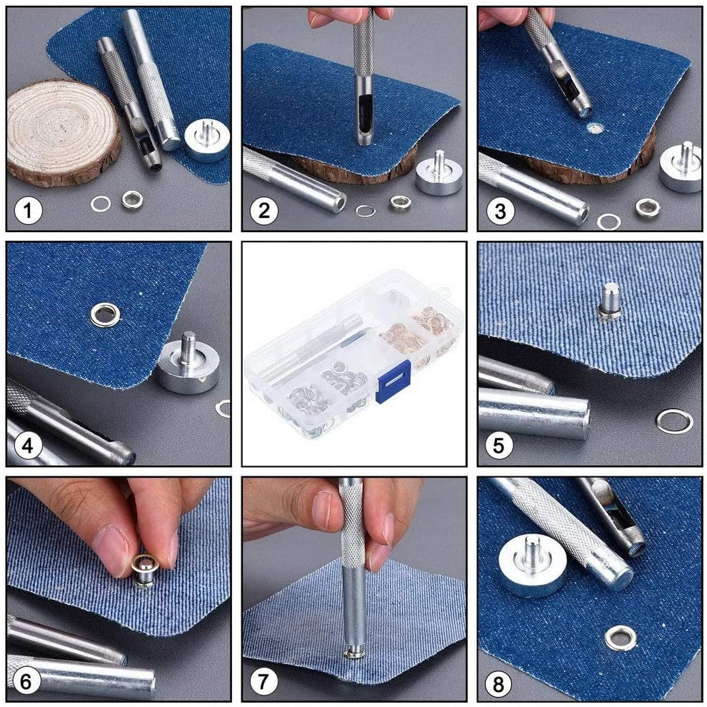 Metal Grommet Kit - 500pc 3/16" 5mm Eyelets with Washers, Eyelet Setting Tools and Carry Case