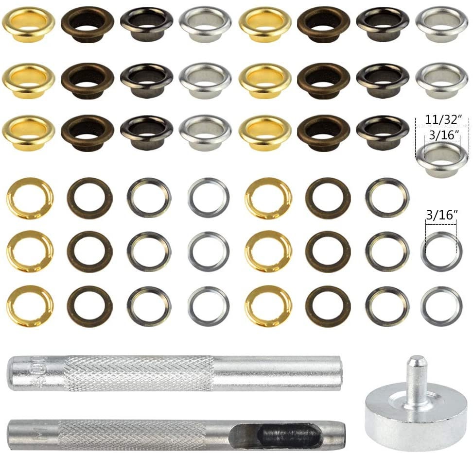 Metal Grommet Kit - 500pc 3/16" 5mm Eyelets with Washers, Eyelet Setting Tools and Carry Case