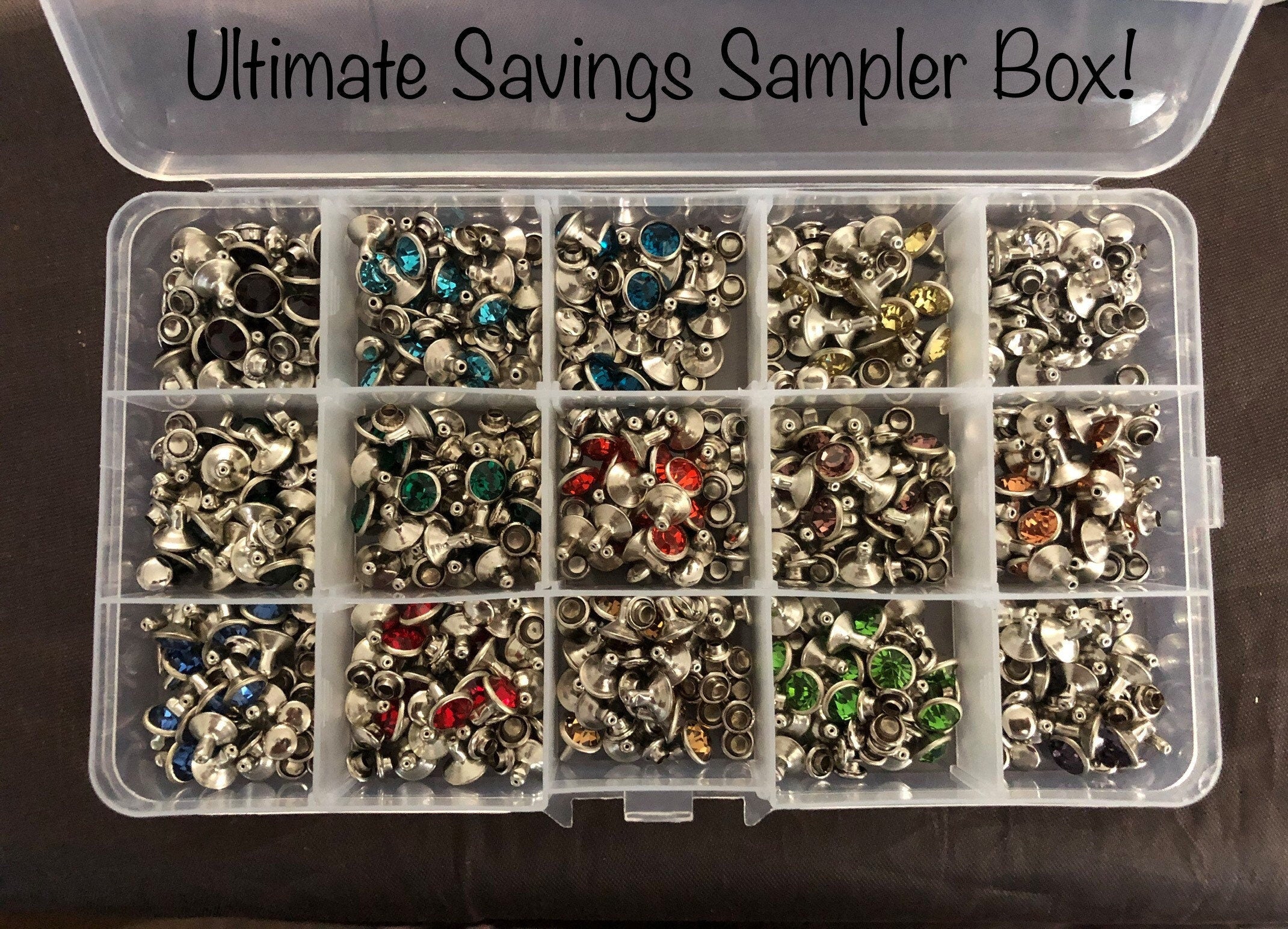 Crystal Rivet Sampler Box - Bulk Savings 300 Crystal Rivets with carry ...