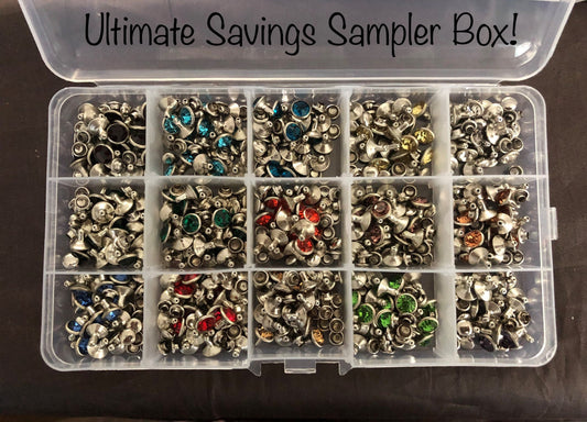 Crystal Rivet Sampler Box - Bulk Savings 300 Crystal Rivets with carry case - 50% markdown from retail value!